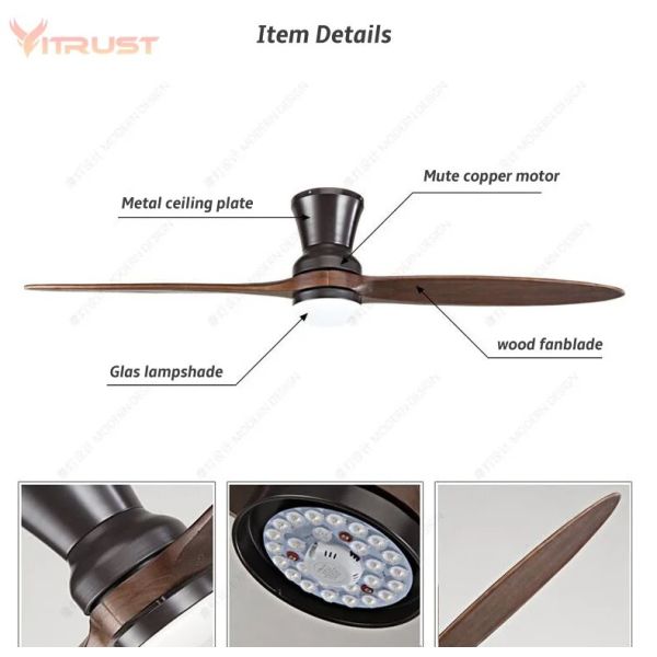Dimmable ceiling fan with LED Light 60 inch Indoor wood Two-Blade Ceiling Fan light(WH-VLL-40)