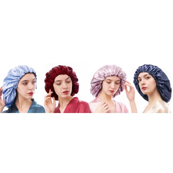 53cm Reversible Silk Sleeping Cap , Double Layer Satin Bonnet For Curly Hair