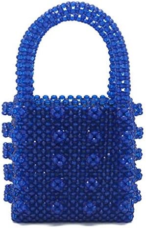 MIUCO WOMENS BEADED HANDBAGS HANDMADE WEAVE CRYSTAL PEARL TOTE BAGS