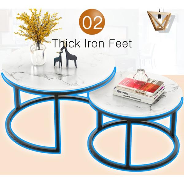 Living Room Coffee Table, Side Corner 2 Sets, Wooden Board Rack, Center Round Nesting Tea with Metal Frame