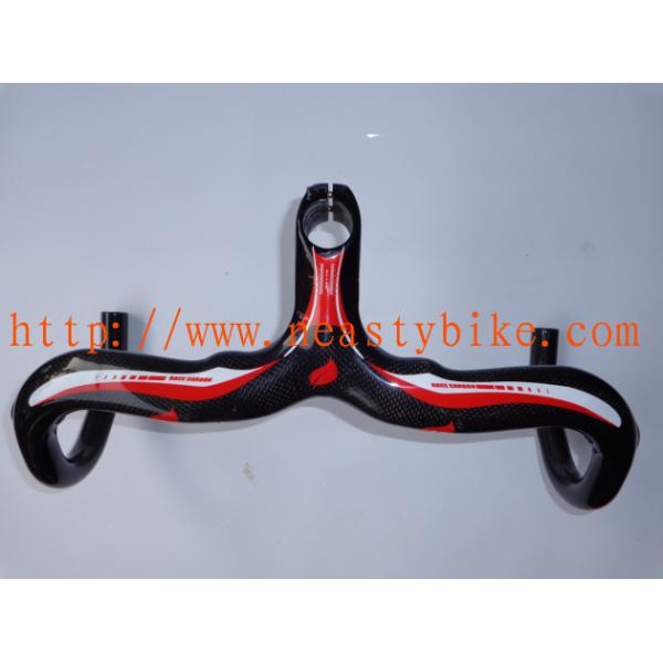 NEASTY High Quality Full Carbon Black+Red Road Bike/Bicycle Handlebar with integrated Stem