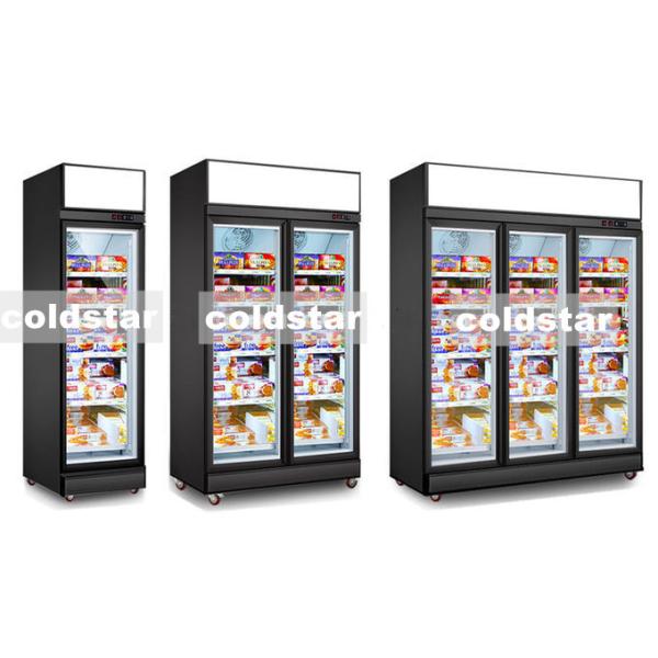 Glass door deep freezer frozen food display refrigerator with fan cooling system