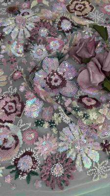 Semi Sheer Flower Sequin Embroidered Fabric For Women Fashion Dress