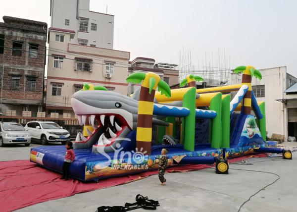 Outdoor Commercial Jungle Shark Inflatable Obstacle Course For Kids And Adults Fun