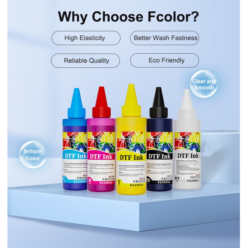 Fcolor Manufacturer 100ml Not Crack White DTF Textile Pigment Ink for Epson I3200 DX7 XP600 Dtf Printer