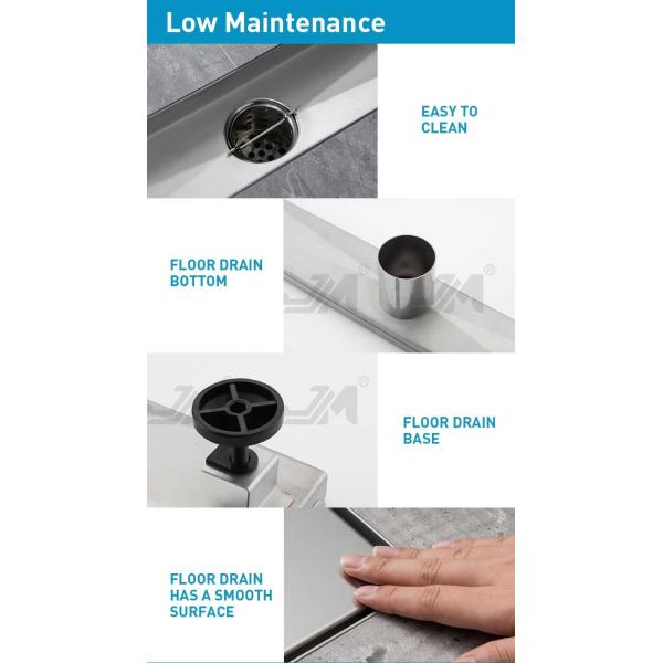 Brushed Silver Stainless Steel Shower Channel Drain With Tile Insert Grate