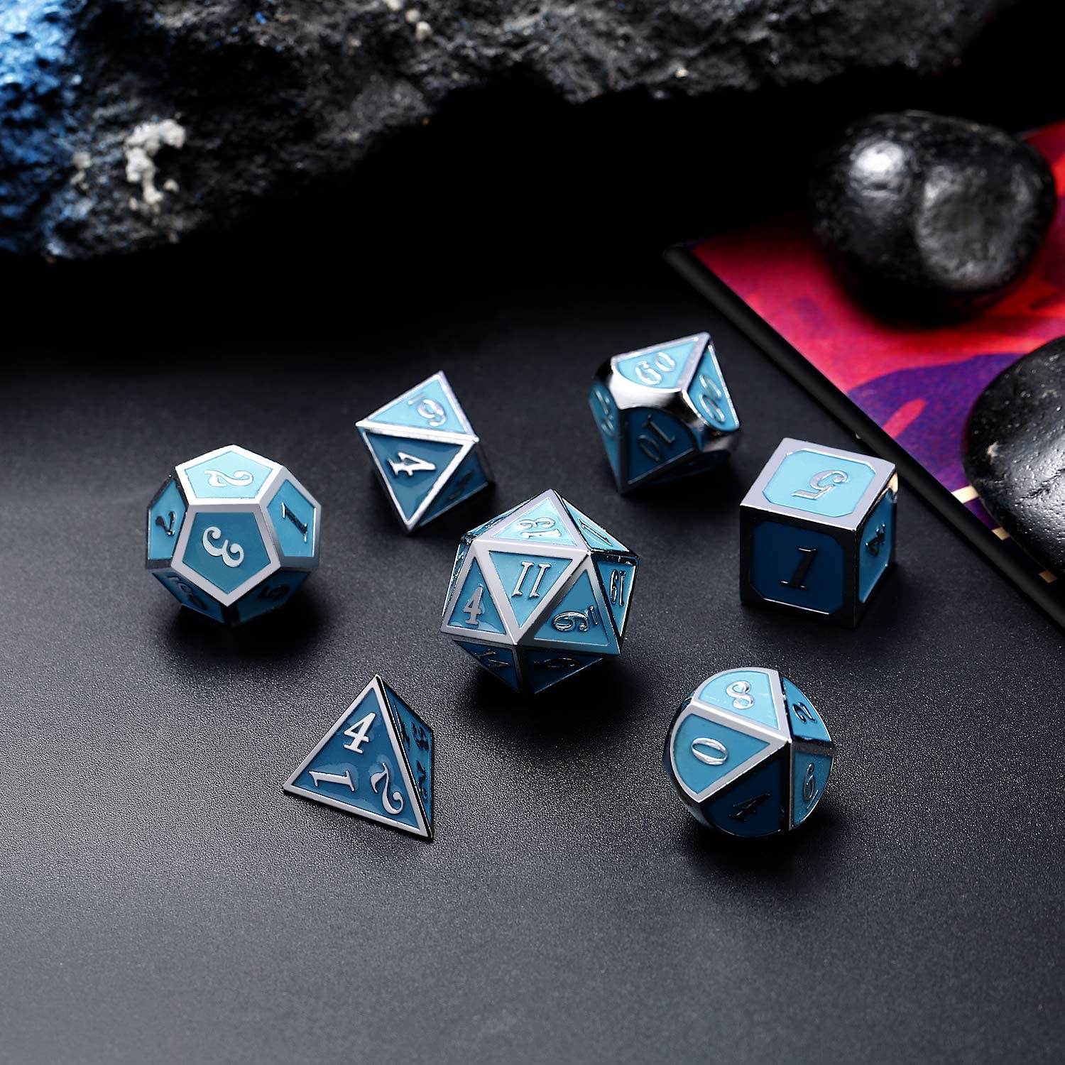 Custom Metal Glitter Dice Set for DND - Zinc Alloy 7-Dice Polyhedral Set in Customized Colors