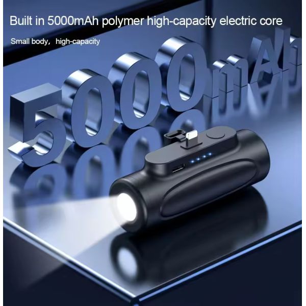 Pocket Mini Capsule Cordless Power Bank 5000mAh Emergency Fast Charger With Flashlight