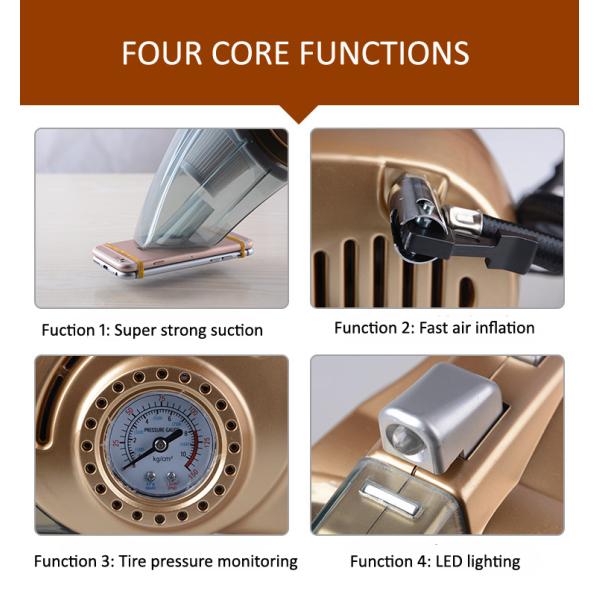 Multifunction Automotive Vacuum Cleaner With Inflator Tire Pressure Gauge Floodlight
