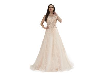 Muslim Wedding Applique Middle Eastern Evening Dresses Champagne Color