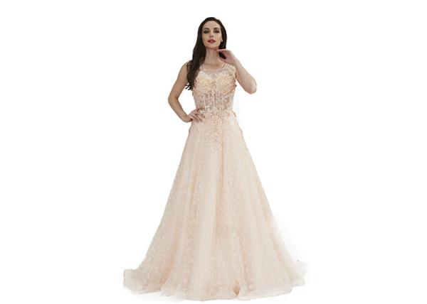Muslim Wedding Applique Middle Eastern Evening Dresses Champagne Color