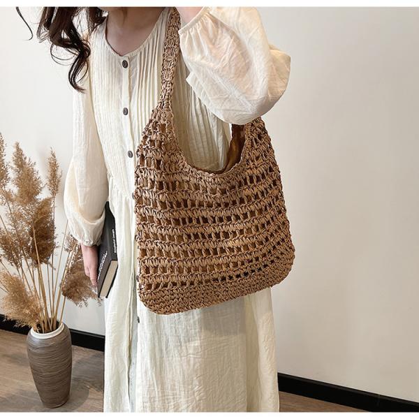 Bolsas Personalizadas Logo Bolsos De Paja Tejida Custom Raffia Clutch Woven Crochet Shoulder Women Handbags Beach Straw Bag Mesh Beach Bag Crochet Tote Bag Straw Crochet Purses for Women Raffia Tote