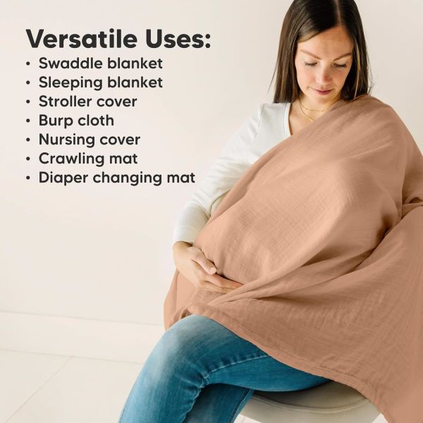 4-Pack Soft & Breathable Muslin Swaddle Blankets with Pine Color for Newborns
