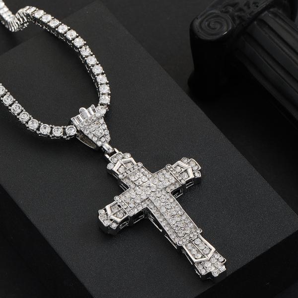 Fashion Hip Hop Cross Pendant Necklace 4mm Tennis Chain Necklace For Women Men Jewelry Party Gifts