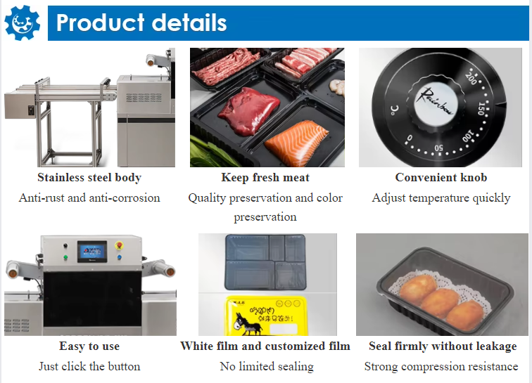 Automatic  Modified Atmosphere Packing Line Horizontal Push Rod Continuous Type DQ810TG-E Airflow Displacement Tray Sealer