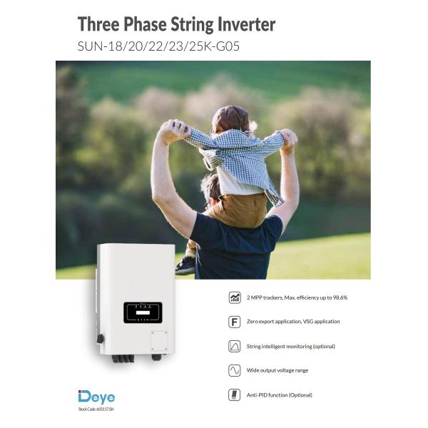 High Altitude 25Kw Solar On Grid Inverter Deye Three Phase String Inverter SUN-25K-G05