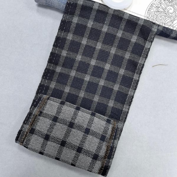 Gingham Jacquard  Dark Blue Washed Denim Fabric  For Fashion Jeans 10OZ