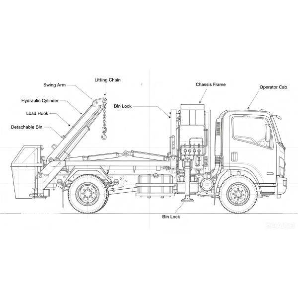 5m3 Swing arm garbage truck 4X2 HOWO Suitable for construction sites / municipal sanitation