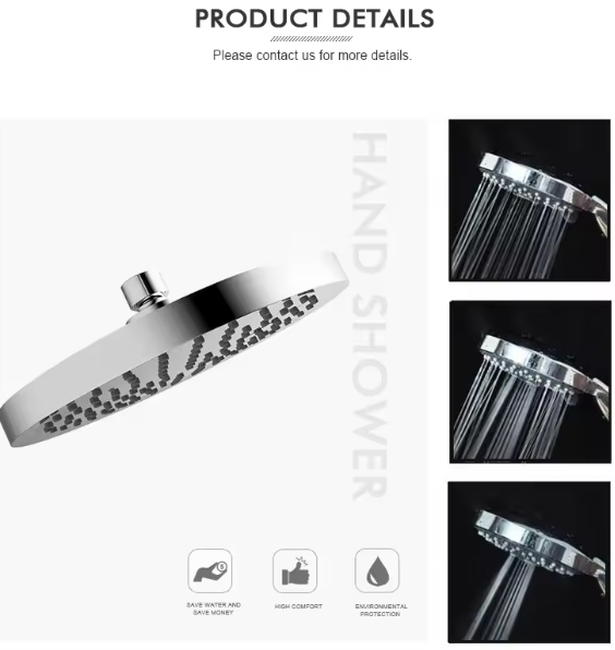 Exposed Shower Faucet without Slide Bar 8 Inch Luxury ABS Plastic Rain Shower Head