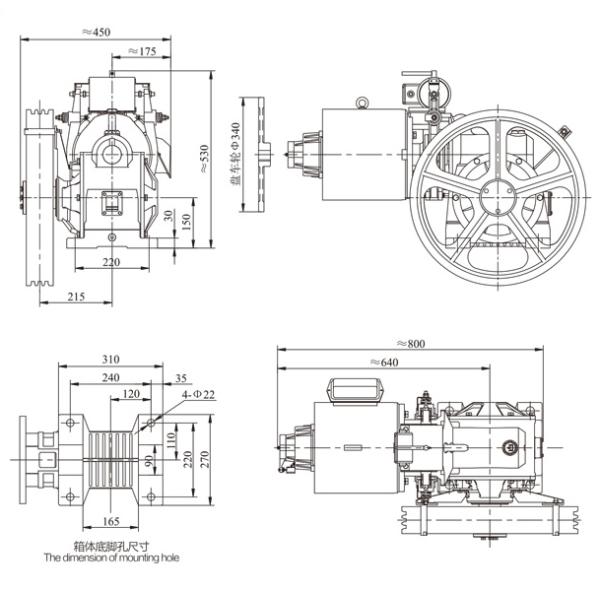 Vvvf Drive Dc Gear Motor Engine Traction Unit For Lift / Elevator Parts