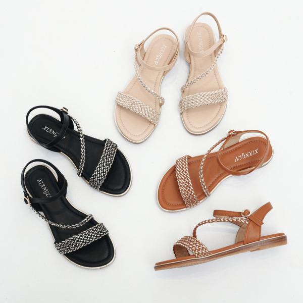 BS170 Fashion Sandals Women'S European And American Rhinestone Cross Strap Back Zipper Wedge Heel Mid-Heel Women'S Shoes