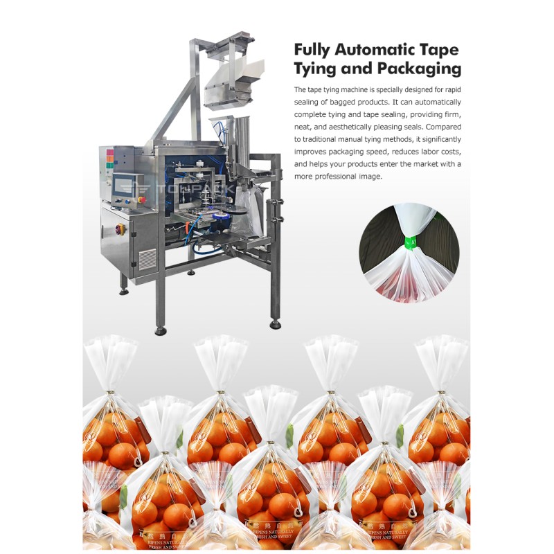 Automatic Bag Closing Machine for Fresh Fruit and Vegetable Packaging with Adhesive Tape or Plastic Clip Closure System