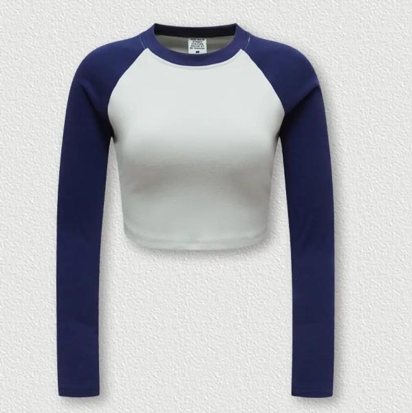                  American Retro Multi-Color Long Sleeve Short Women′s T-Shirt Manufacturers Wholesale Support Set Logo             