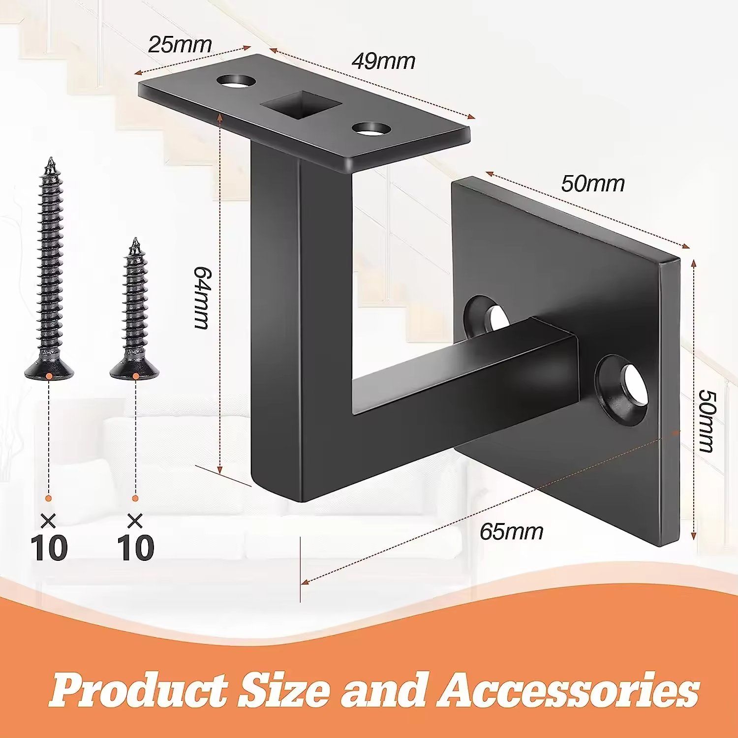 Stainless Steel 304 Fixed Handrail Bracket with Matte Black Powder Coating and Customizable Dimensions for Stair Railing Support