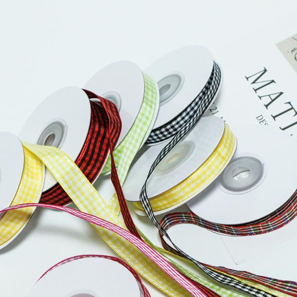 Jacquard 10mm Plaid Ribbon Wired Burlap Ribbon in Various Colors for and Customizable