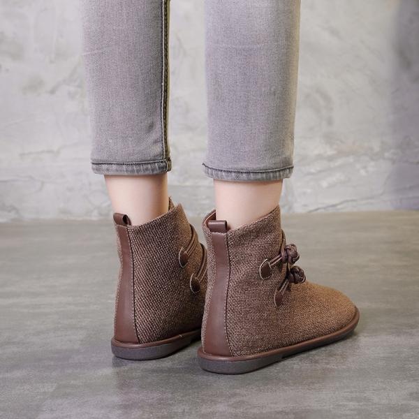 S290 Autumn And Winter Hot Fashion Boots Women Retro Linen Women'S Shoes Flat Leather Buckle Women'S Shoes Ankle Boots