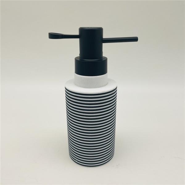 4 Pieces Polyresin Shower Accessories Countertop Toilet Brush Cleaner White Body Black Circle Line