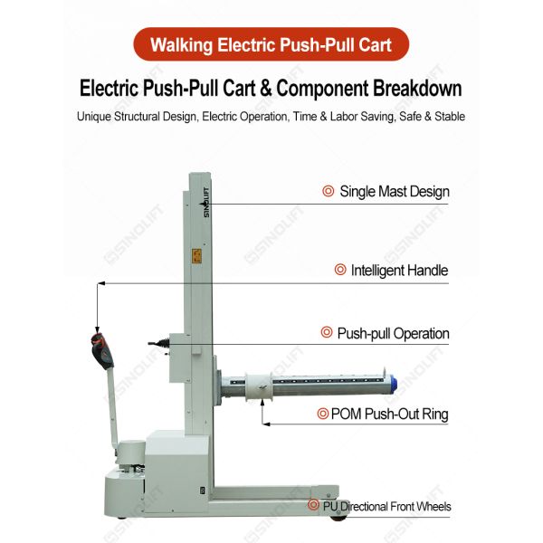 SINOLIFT CDD1019BF 1 Ton Electric Single-Arm Push-Pull Cart 1.95m Lifting Height Roll Material Handling Trolley
