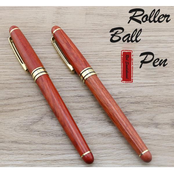 Plume à rouleaux en bois de santal rouge de luxe de 0,5 mm Plume à rouleaux d'affaires avec accessoires en or