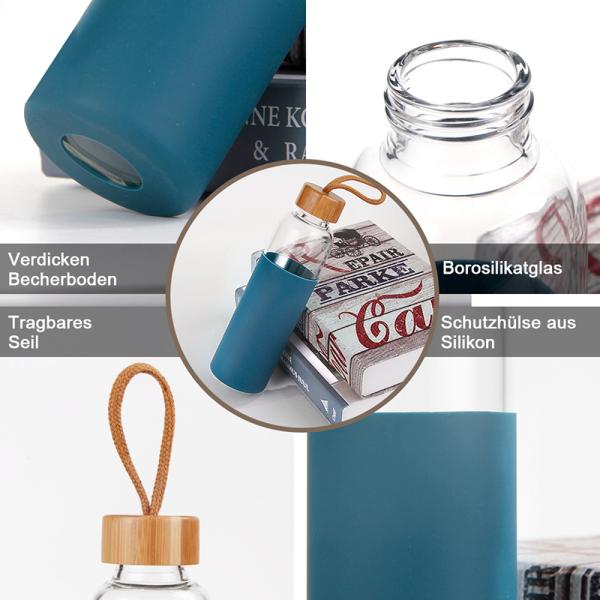 Non Toxic Portable Glass Water Bottle Open Mouth Design Easy To Carry