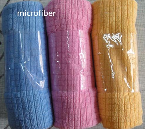 Microfiber 30 * 40cm 260gsm Yellow Lattice Kitchen Cleaning Towels For Car Bathroom