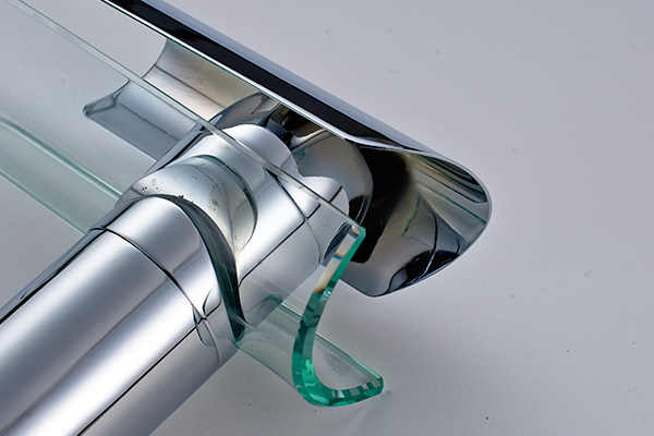 Glass Waterfall Spout Brass Bathroom Faucet ROVATE Stainless Steel Handle
