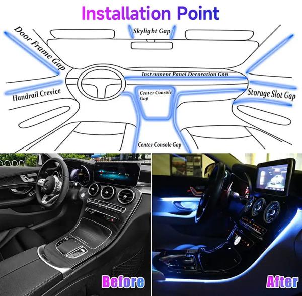 18 em 1 Auto Iluminação Ambiental Luz Neon Exterior Faixa 96MHz RGB Car Atmosphere Lights