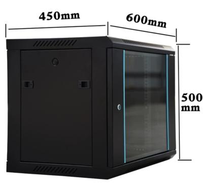 9U Wall Mounted Network Cabinet with Toughened Glass Door Depth 450mm RAL9005 Colour