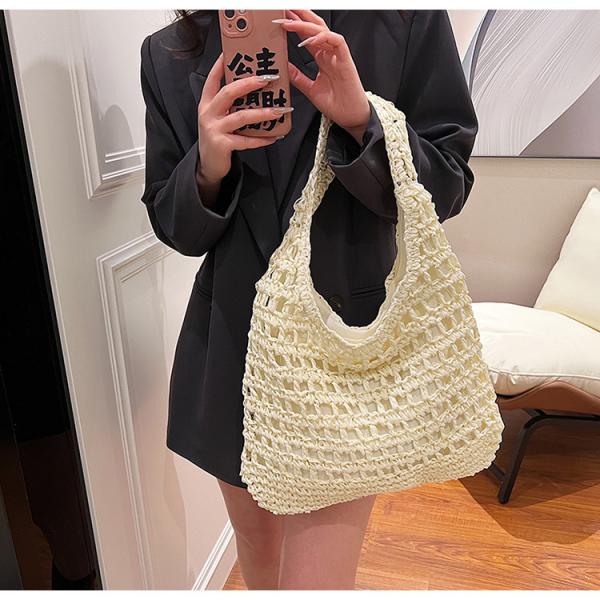 Bolsas Personalizadas Logo Bolsos De Paja Tejida Custom Raffia Clutch Woven Crochet Shoulder Women Handbags Beach Straw Bag Mesh Beach Bag Crochet Tote Bag Straw Crochet Purses for Women Raffia Tote