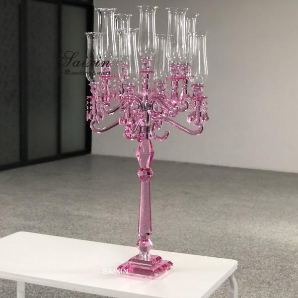 9 Arms 130cm Red Blue Hurricane Crystal Glass Candelabra Clear Wedding Table Centerpieces