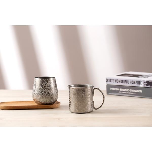 Нержавеющая сталь Вино стекло Яйцеобразная выгравированная стек дизайн Винтаж серебряного цвета вино кубок