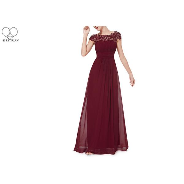 Gray Wedding Bridesmaid Dresses Short Sleeve Floor Length Lace And Pleating