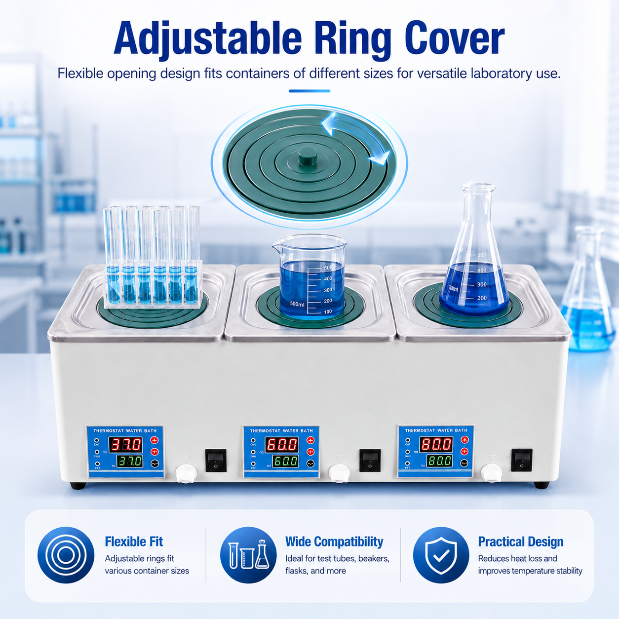 Cenlee HH-S3 Digital Triple Chamber Water Bath 220V 900W for Chemical Research, Sample Preparation and Quality Control Testing