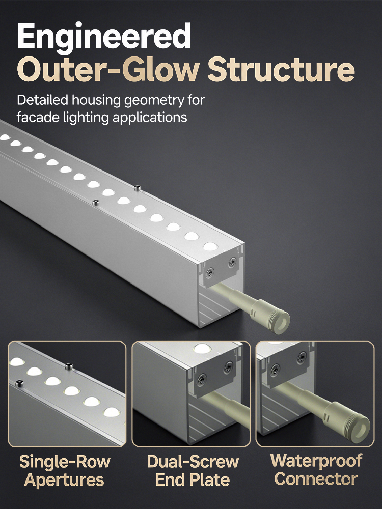 Customizable 12W Exterior LED Linear Lights Facade Light With Hidden Cable Channel