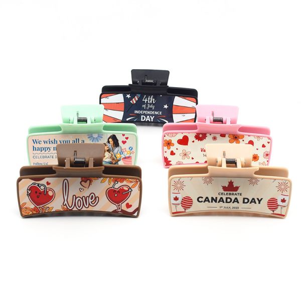 Double Sided Colored Plastic Sublimation Hair Clip With Aluminum Sheet Custom Claw Clip