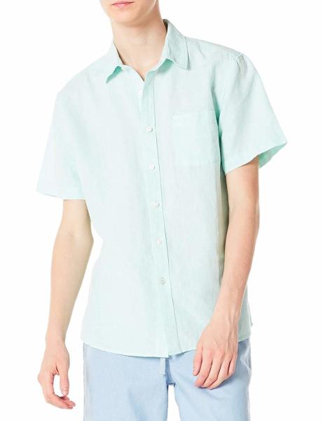 Curved Hem Mens Casual Short Sleeve Shirts 52% Linen 48% Cotton Blend