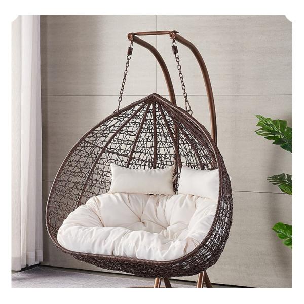 Metal Frame Patio Rattan Swing Chair Double Hanging Design for Outdoor Comfort and Style