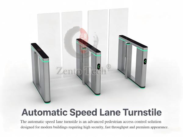 Zento Automatic Speed Gate Turnstile with 1700mm Glass Barrier LED Indicator for Office Building Airport