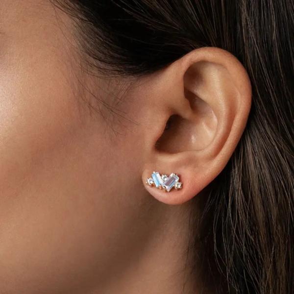 Багет серег Moonstone радуги отрезал естественные ювелирные изделия серьги стержня Moonstone