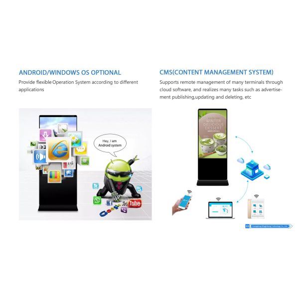75 Inch Floor Standing Digital Signage with Android OS and 300 Nits Brightness for Indoor Commercial Display